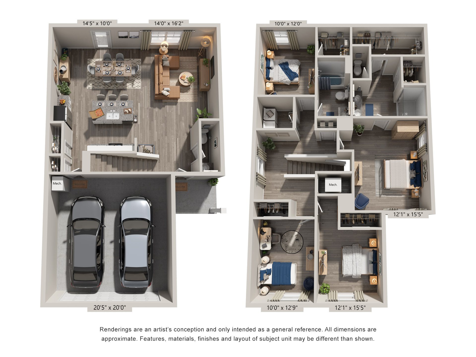 Floor plan for 4 beds, 2.5 baths, 1927 sqft